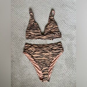 Aerie zebra print black and brown bikini set